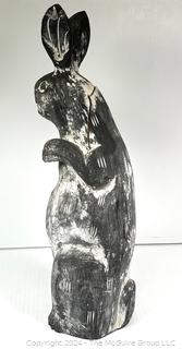 Primitive Carved and Painted Wooden Rabbit Sculpture.  Some splitting in wood.  23" tall