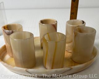 Alabaster Marble Drink Set Including Tray and Six (6) Tumbler.  