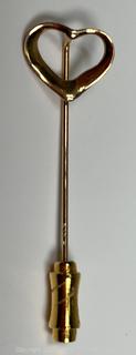 14kt Yellow Gold Open Heart Stick Pin.  0.8 grams