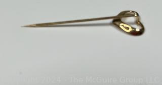 14kt Yellow Gold Open Heart Stick Pin.  0.8 grams