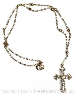 Sterling Silver With Gold Plate Crystal Cross Pendant Necklace. 