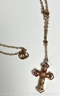 Sterling Silver With Gold Plate Crystal Cross Pendant Necklace. 