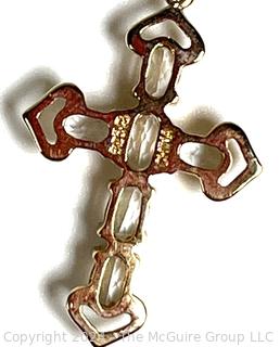 Sterling Silver With Gold Plate Crystal Cross Pendant Necklace. 