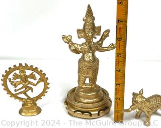 Three (3) Metal & Wood Carved Buddhist Figurines Including Nataraja and Ganesh