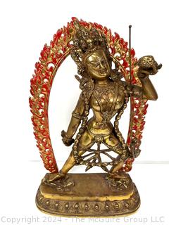 Gold Painted Cast Metal Vajrayogini Statue.  17" tall