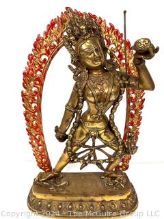 Gold Painted Cast Metal Vajrayogini Statue.  17" tall