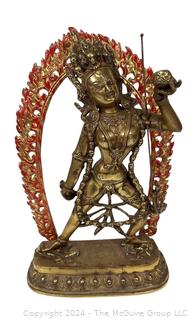 Gold Painted Cast Metal Vajrayogini Statue.  17" tall