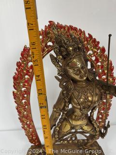 Gold Painted Cast Metal Vajrayogini Statue.  17" tall