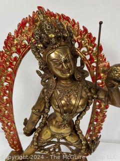 Gold Painted Cast Metal Vajrayogini Statue.  17" tall