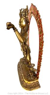 Gold Painted Cast Metal Vajrayogini Statue.  17" tall