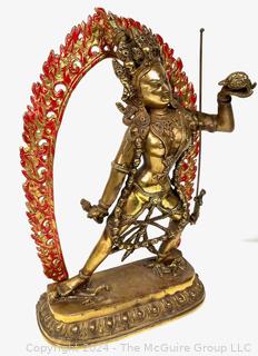 Gold Painted Cast Metal Vajrayogini Statue.  17" tall