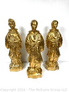 Three (3) Gold Painted Ceramic Chinese Goddess Statues.  