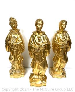 Three (3) Gold Painted Ceramic Chinese Goddess Statues.  