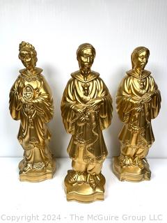 Three (3) Gold Painted Ceramic Chinese Goddess Statues.  