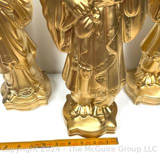 Three (3) Gold Painted Ceramic Chinese Goddess Statues.  