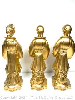 Three (3) Gold Painted Ceramic Chinese Goddess Statues.  