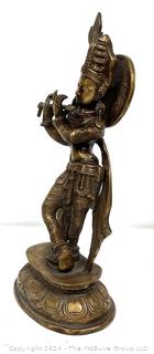 Brass Dancing Lord Krishna Statue Playing Flute. 12" Tall