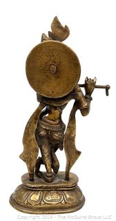 Brass Dancing Lord Krishna Statue Playing Flute. 12" Tall