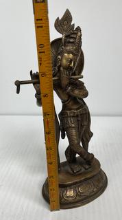 Brass Dancing Lord Krishna Statue Playing Flute. 12" Tall