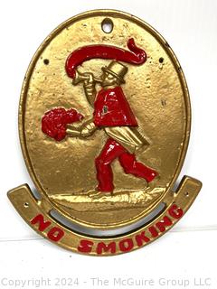 Gold Painted Virginia Metalcrafters (VMC) Cast Iron Fireman No Smoking Plaque Sign 