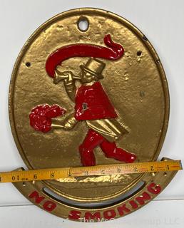 Gold Painted Virginia Metalcrafters (VMC) Cast Iron Fireman No Smoking Plaque Sign 