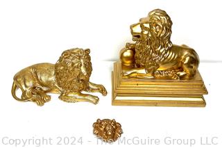 Three (3) Golden Lions Including Belt Buckle