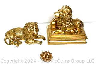 Three (3) Golden Lions Including Belt Buckle