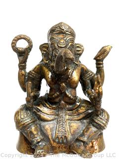 Asian Cast Bronze Ganesh Chaturthi God of New Beginnings Statue. 6" Tall