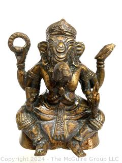 Asian Cast Bronze Ganesh Chaturthi God of New Beginnings Statue. 6" Tall