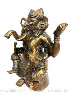 Asian Cast Bronze Ganesh Chaturthi God of New Beginnings Statue. 6" Tall