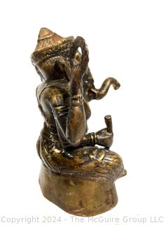 Asian Cast Bronze Ganesh Chaturthi God of New Beginnings Statue. 6" Tall