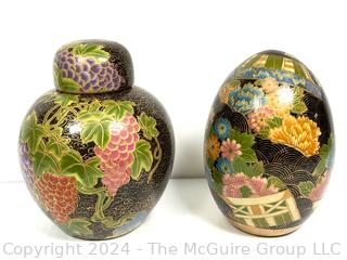 Two (2) Asian Decorated Porcelain Decorative Items Including Ginger Jar and Egg.