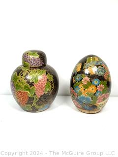 Two (2) Asian Decorated Porcelain Decorative Items Including Ginger Jar and Egg.