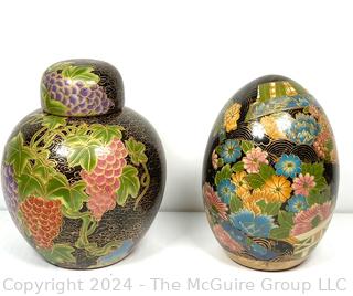 Two (2) Asian Decorated Porcelain Decorative Items Including Ginger Jar and Egg.