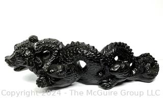 Black Lacquered Paint Over Ceramic Dragon Statue. 24" Tall