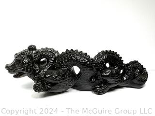 Black Lacquered Paint Over Ceramic Dragon Statue. 24" Tall