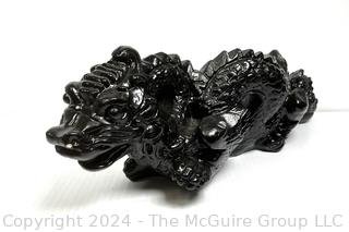 Black Lacquered Paint Over Ceramic Dragon Statue. 24" Tall