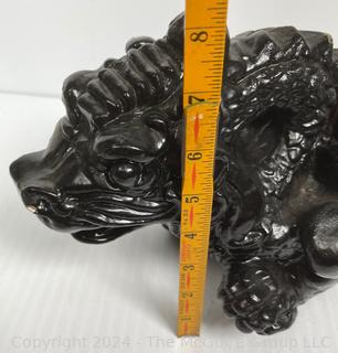 Black Lacquered Paint Over Ceramic Dragon Statue. 24" Tall