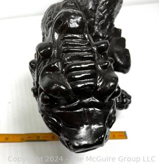 Black Lacquered Paint Over Ceramic Dragon Statue. 24" Tall