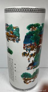 Chinoiserie Asian Motif Porcelain Umbrella Stand 18"