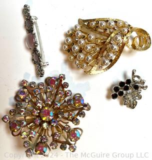 Four (4) Rhinestone Brooches