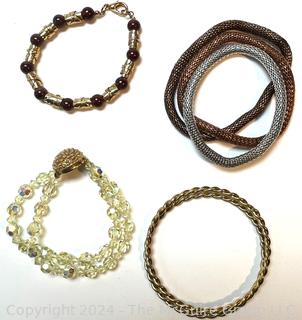 Four (4) Costume Jewelry Bracelets Including Cut Crystal Beads