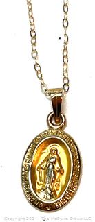 14kt Yellow Gold Religious Medal with Chain.  0.9 grams