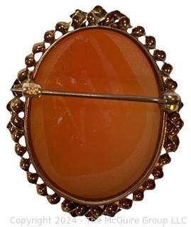 Victorian Carved Pink Shell Cameo Brooch and Pendant in 10kt Gold Surround. Total Weight is 4.8 Grams