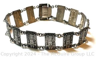 Columbian Sterling Silver Panel Link Inca Bracelet 