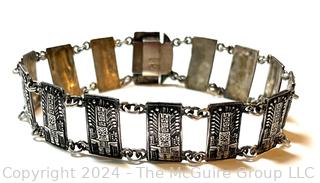 Columbian Sterling Silver Panel Link Inca Bracelet 