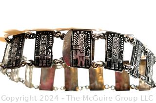 Columbian Sterling Silver Panel Link Inca Bracelet 