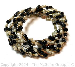 Trifari Faux Pearl Black Onyx Three Row Braided Necklace