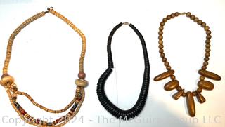 Three (3) Wood Bead Tribal Style Necklaces