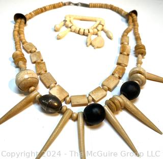 Ox Bone Tribal Carved Necklace and Brooch